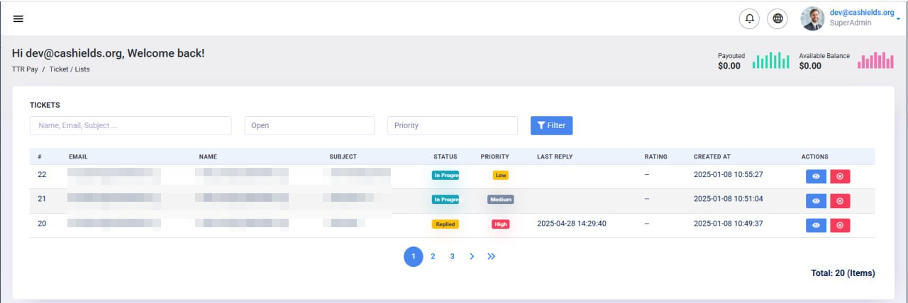 List tickets shows all of your submitted tickets.