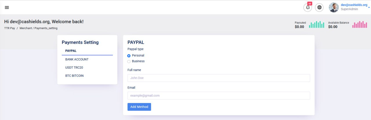 Payments Setting methods.