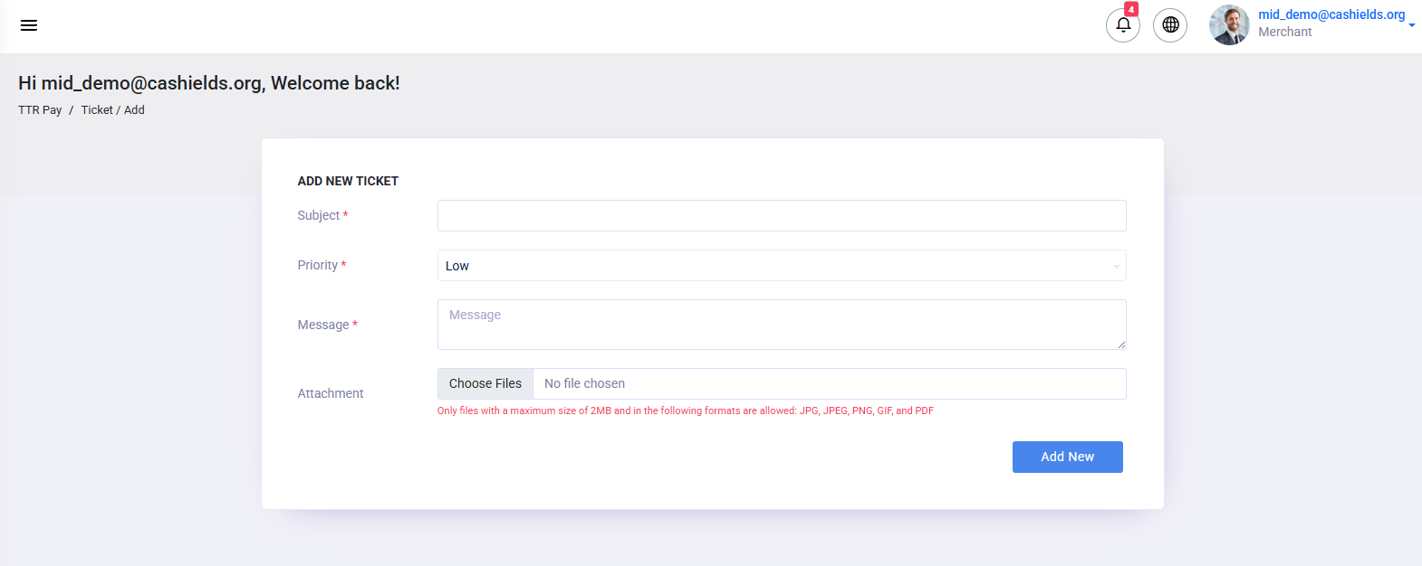 TTR Pay add new tickets.