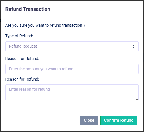 The Refund Transactions action can be found in the Transactions tab by clicking the orange icon in the Action column.
